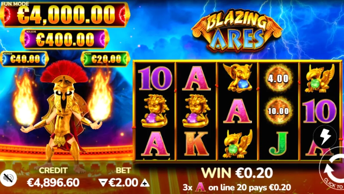 Tampilan visual slot Blazing Ares dengan tema dewa perang Yunani
