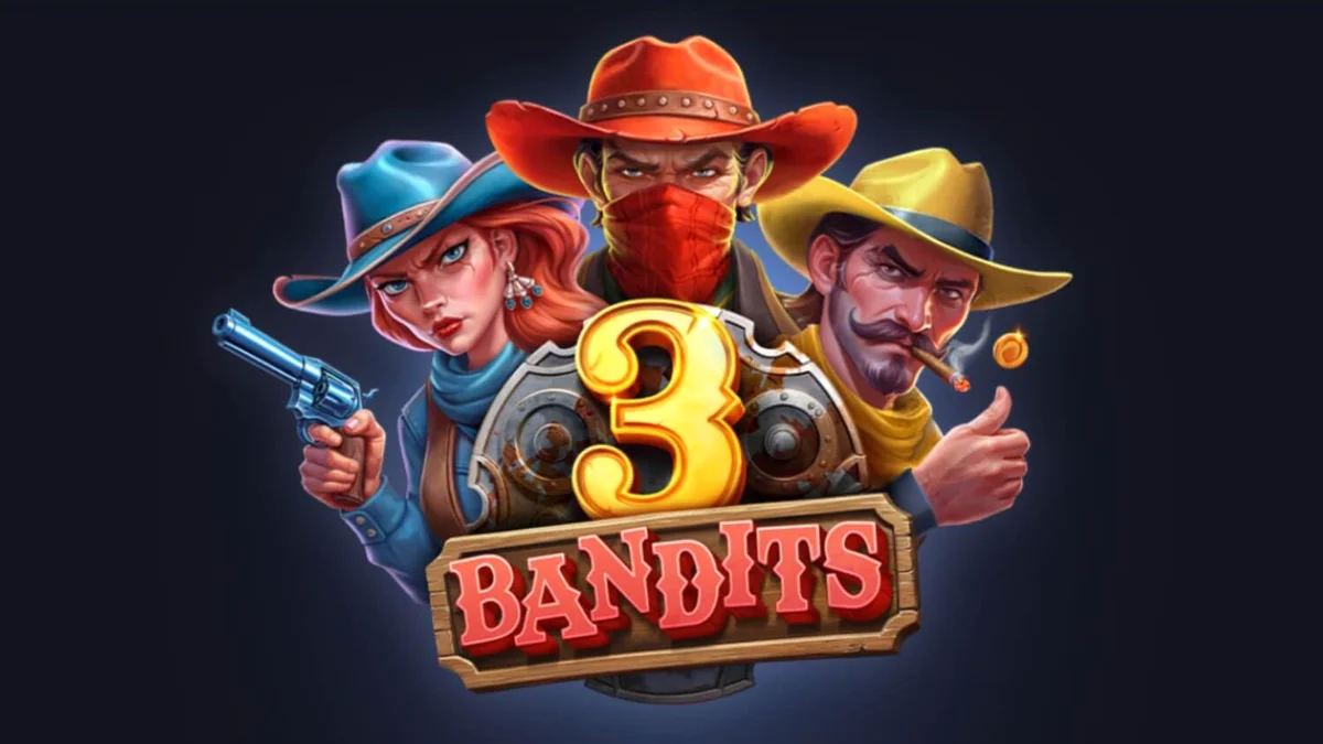Tampilan visual slot 3 Bandits dengan tema Wild West yang penuh aksi
